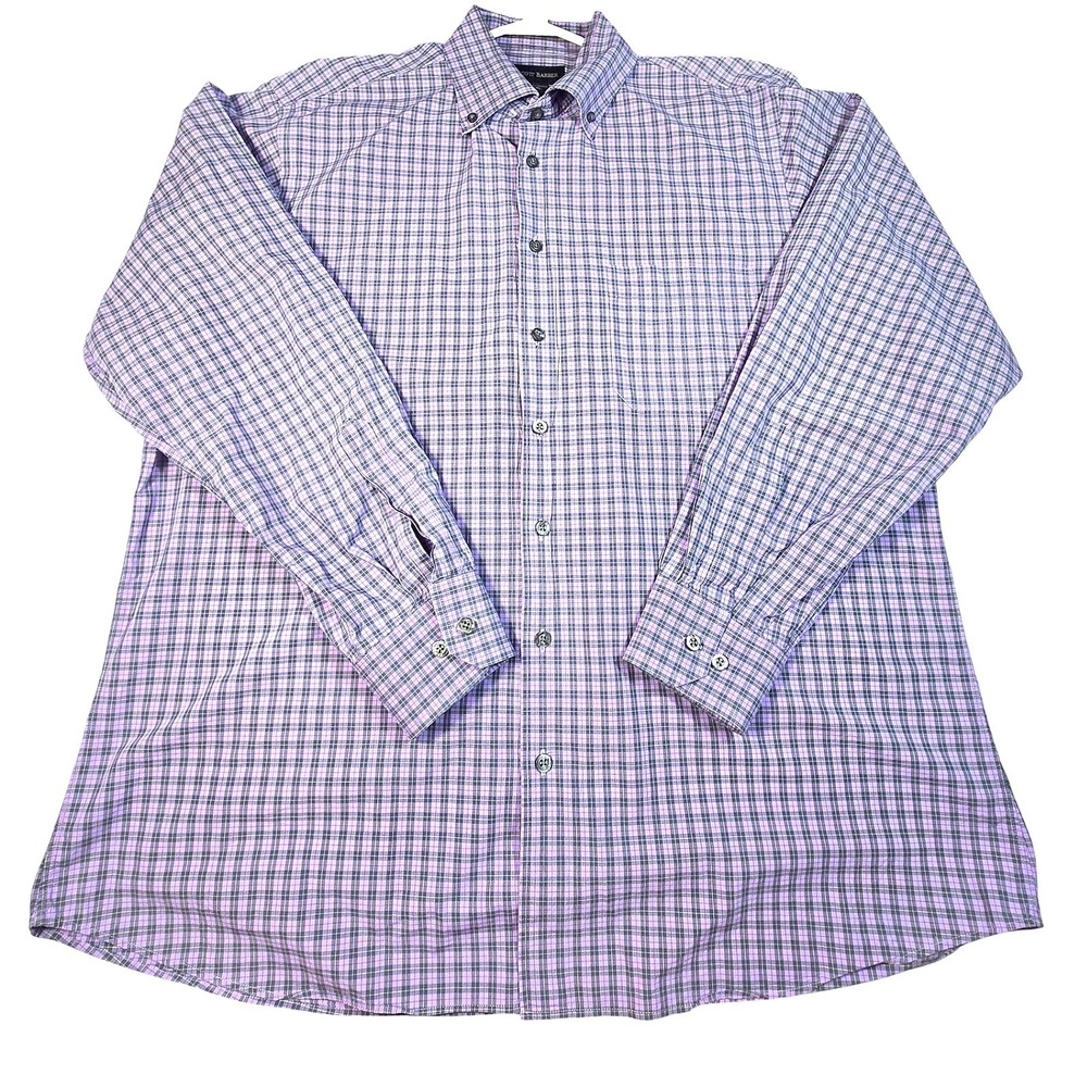 SCOTT BARBER Mens XL Purple Blue Plaid Shirt 100% Cotton Button Down L/S XL